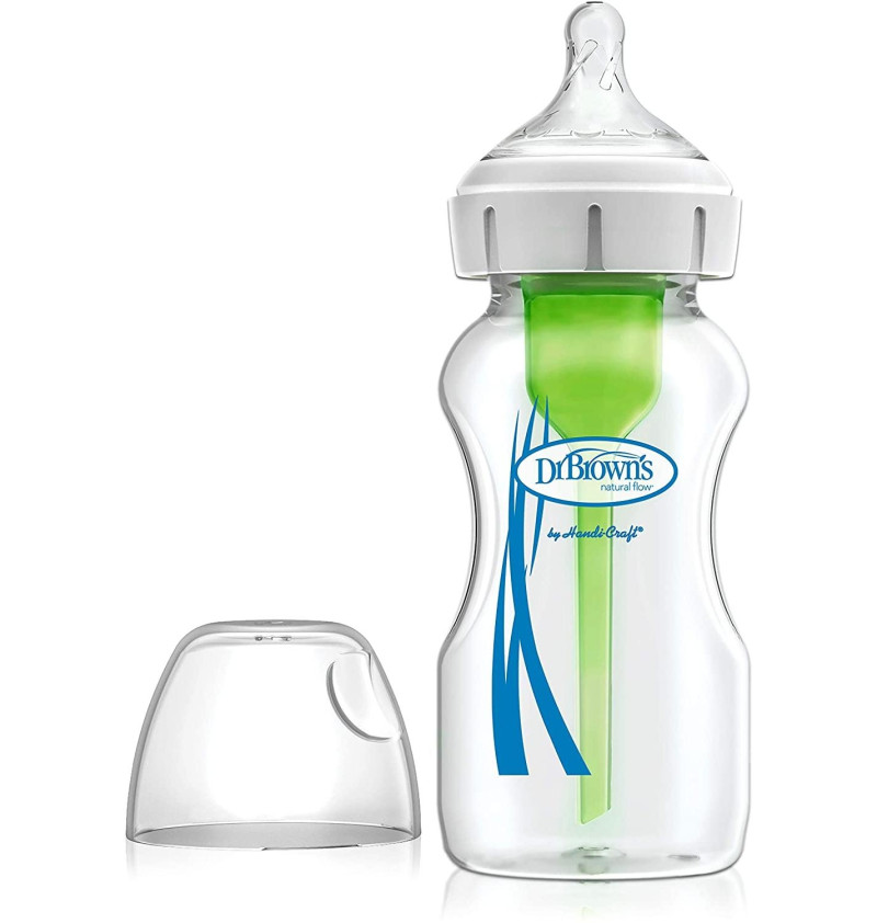 Biberon Vidrio Anticolico Tetina Silicona - Dr Brown´S Natural Flow Options (270 Ml 2 U Boca Ancha)