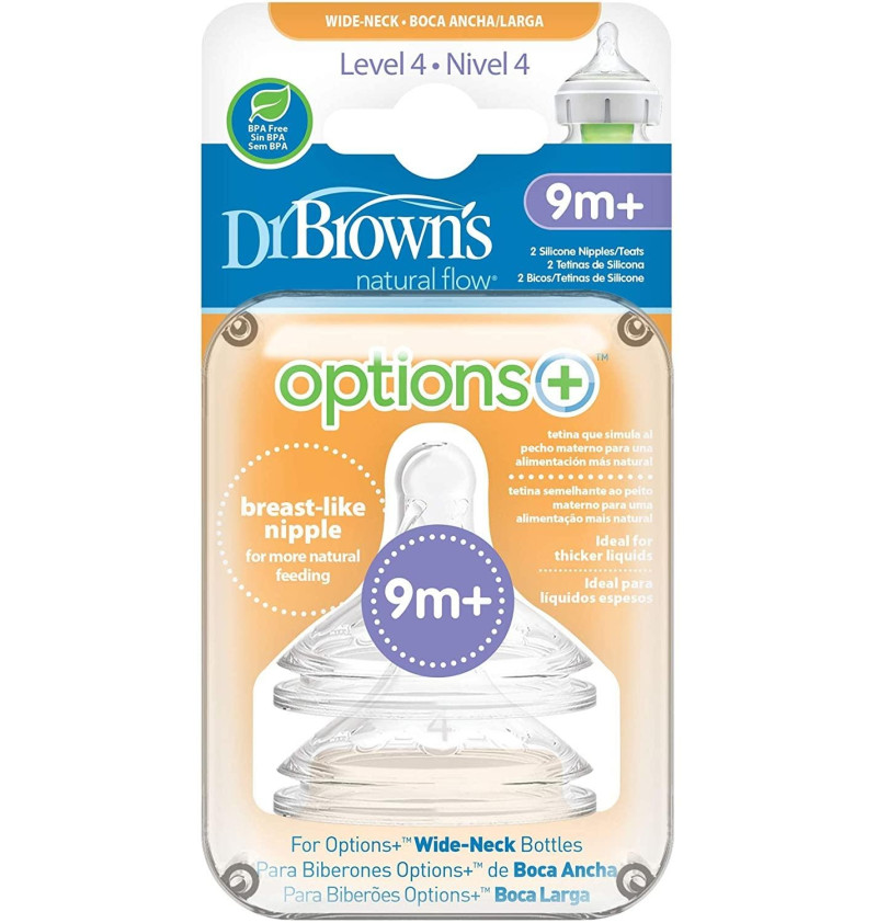 Tetina Silicona Boca Ancha Options+ - Dr Brown´S Natural Flow (Nivel 4 2 U)