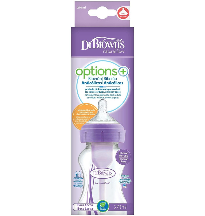 Biberon Boca Ancha Pp Options+ - Dr Brown´S Natural Flow (Morado 270 Ml)