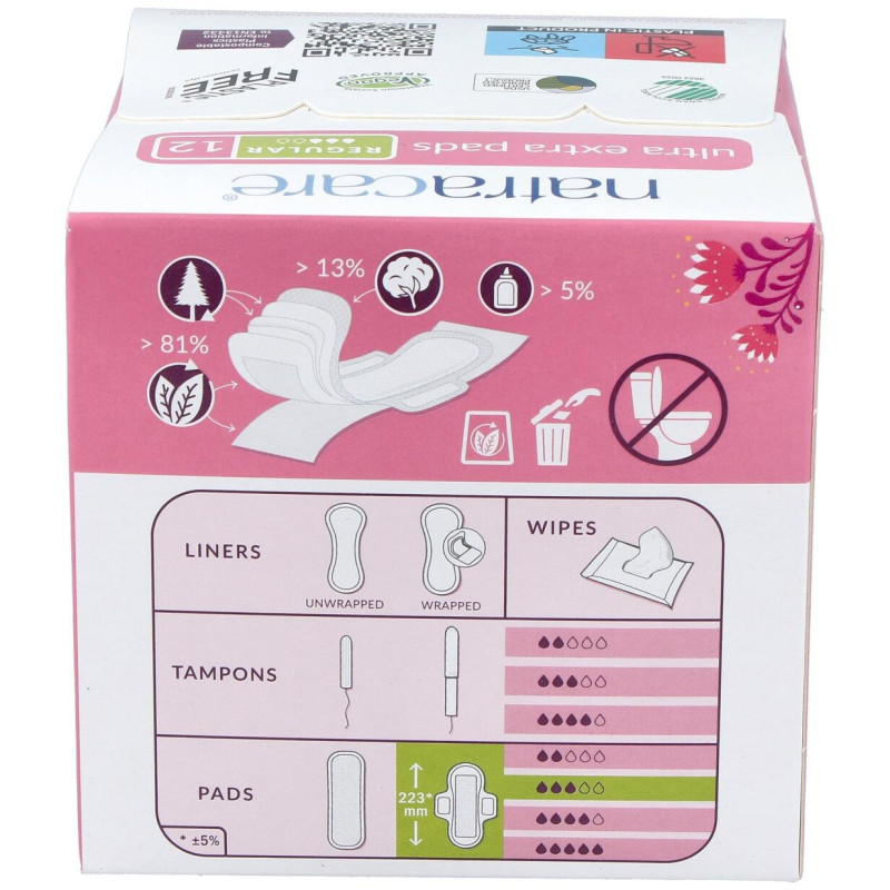 Compresa Normal con Alas 12uds. Ultra Extra - Natracare