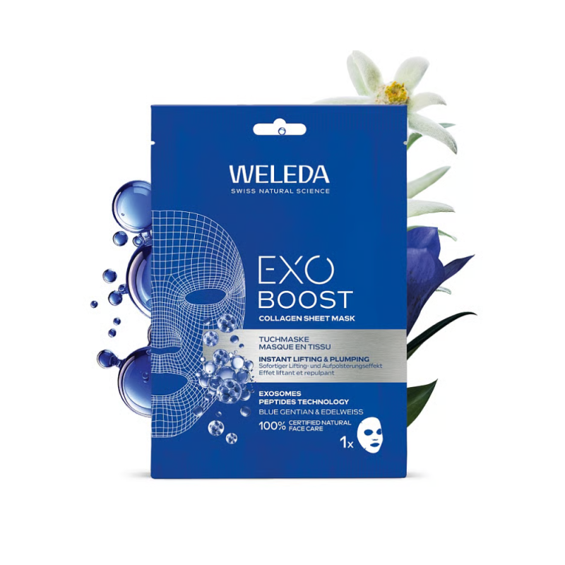 EXO Sheet Mask Redensificante conGenciana Azul  y Edelweiss, 1 unidad - Weleda