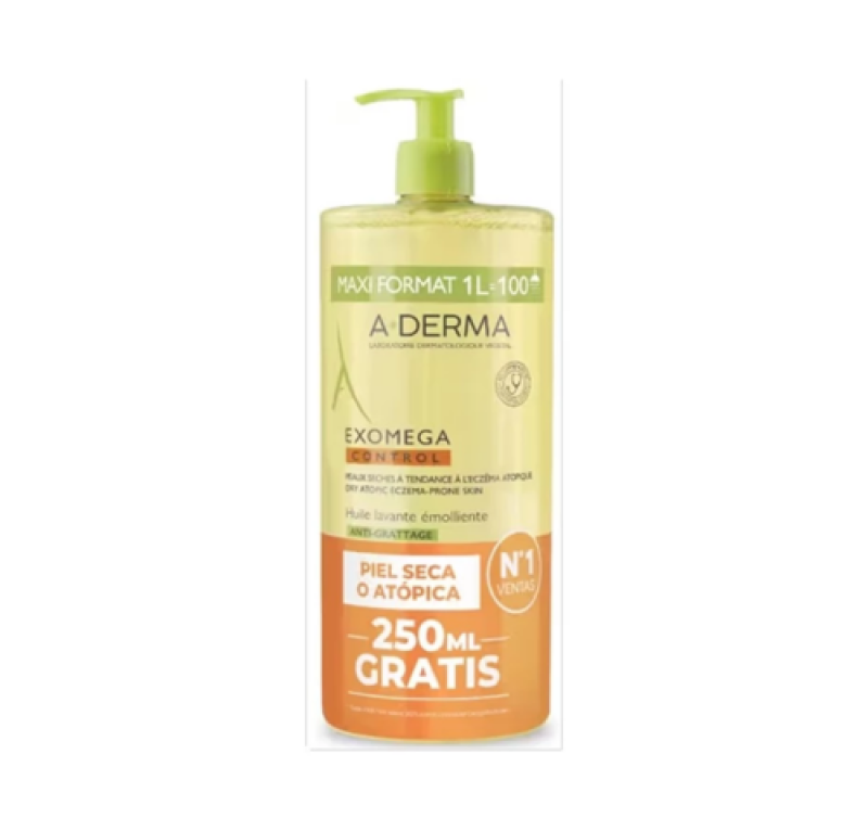 Exomega Control Aceite Limpiador Emoliente, Maxi formato 1 Litro. - A-Derma