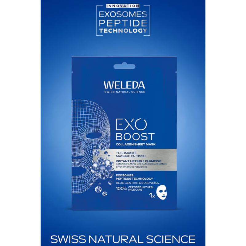 EXO Sheet Mask Redensificante conGenciana Azul  y Edelweiss, 1 unidad - Weleda
