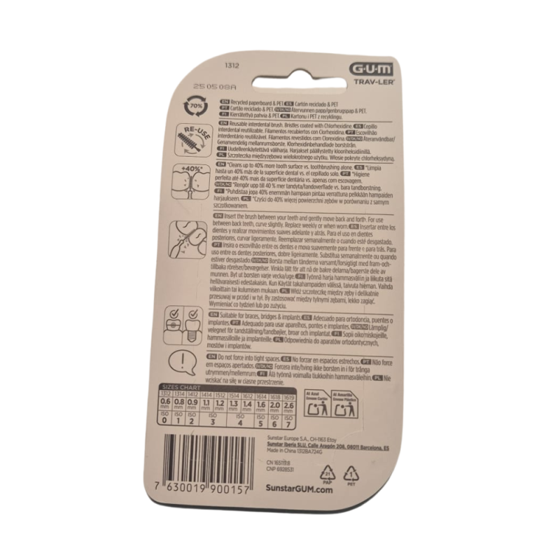 GUM Cepillo Interdental Trav-ler de 0.6 mm, 6un.  - Sunstar