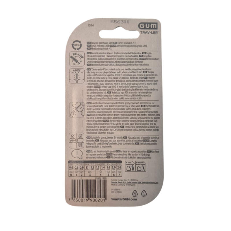 GUM Cepillo Interdental Trav-ler de 1.3 mm, 6 un. - Sunstar