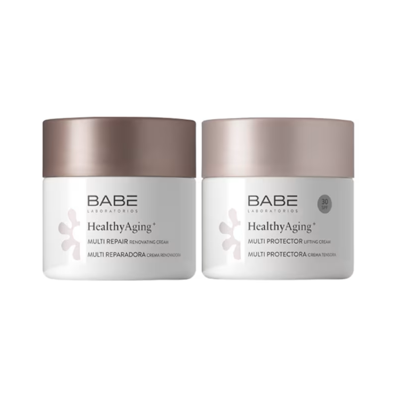 Rutina Healthy Aging+ Dia y Noche:Healthy Aging+ Crema Multi Protectora Tensora de Día SPF 30 , 50 ml + Healthy Aging+ Crema Multi Reparadora Renovadora de Noche, 50 ml. - BABE
