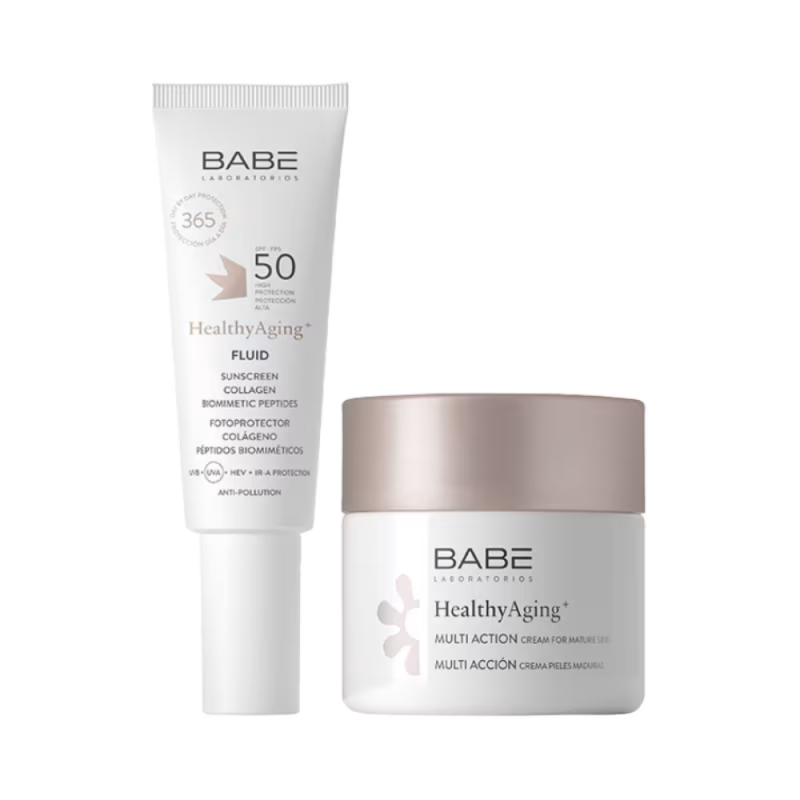 Rutina Healthy Aging+ Pieles Maduras:Healthy Aging+ Fluid SPF 50, 40 ml. + Healthy Aging+ Crema Multi Acción para Piel Madura, 50 ml. - BABE