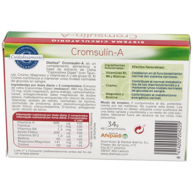 Cromsulin a (diabetes) 48comp - Dietisa