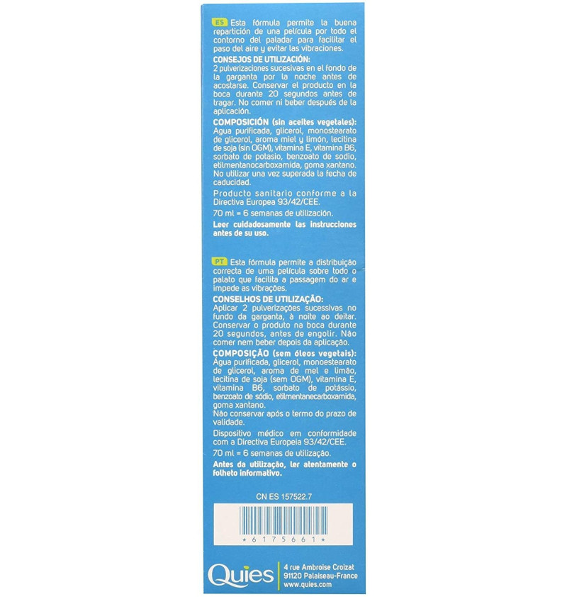 Quies Spray Bucal Antirronquidos (miel y Limon 70 ml) - Laboratorio Deiters