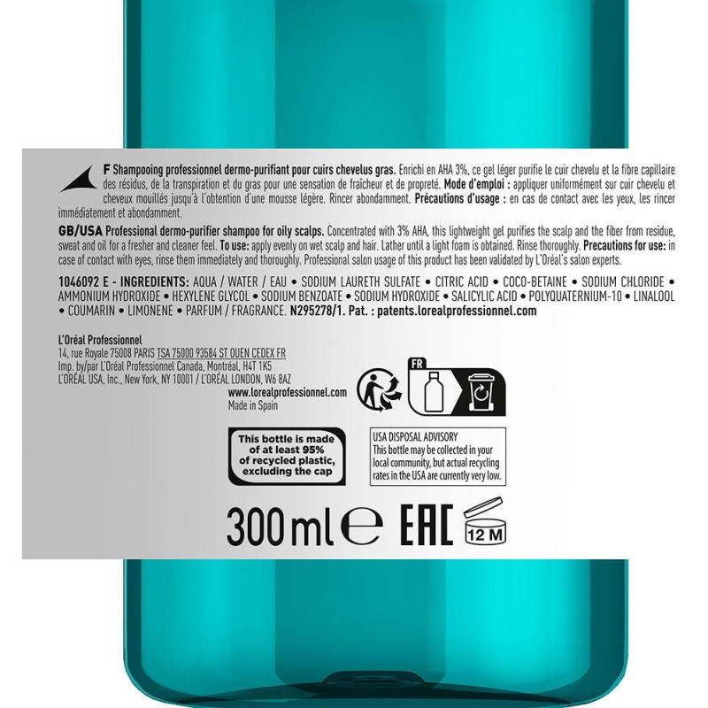 L'oréal Scalp Advanced Anti - Oiliness Dermo - Purifier Shampoo 300ml - L'oral