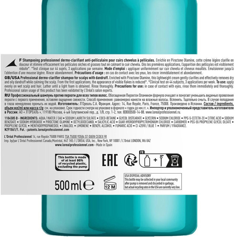 L'oréal Scalp Advanced Dermo - Clarifier For Scalps With Dandruff 500ml - L'oral