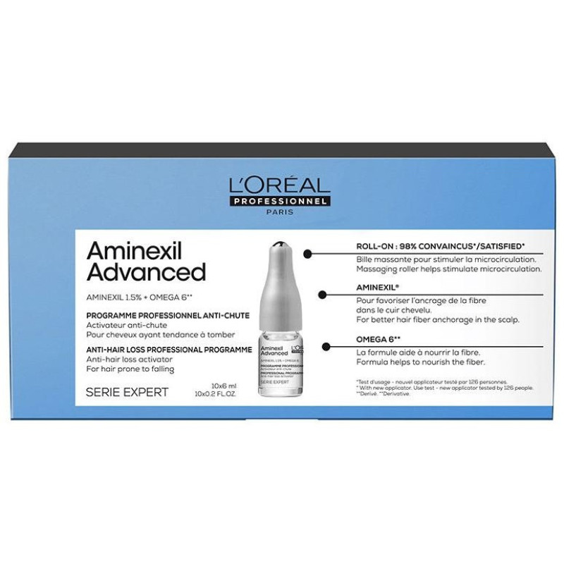 Aminexil Advanced Ampollas Enriquecidas con Activos Dermatológicos para Cabello 10 X 6 ml - L'oral Professionnel Paris