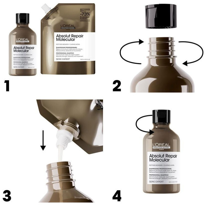 Absolut Repair Molecular Champú Profesional sin Sulfatos para Cabello Dañado Recarga 500 ml - Loral Professionnel Paris