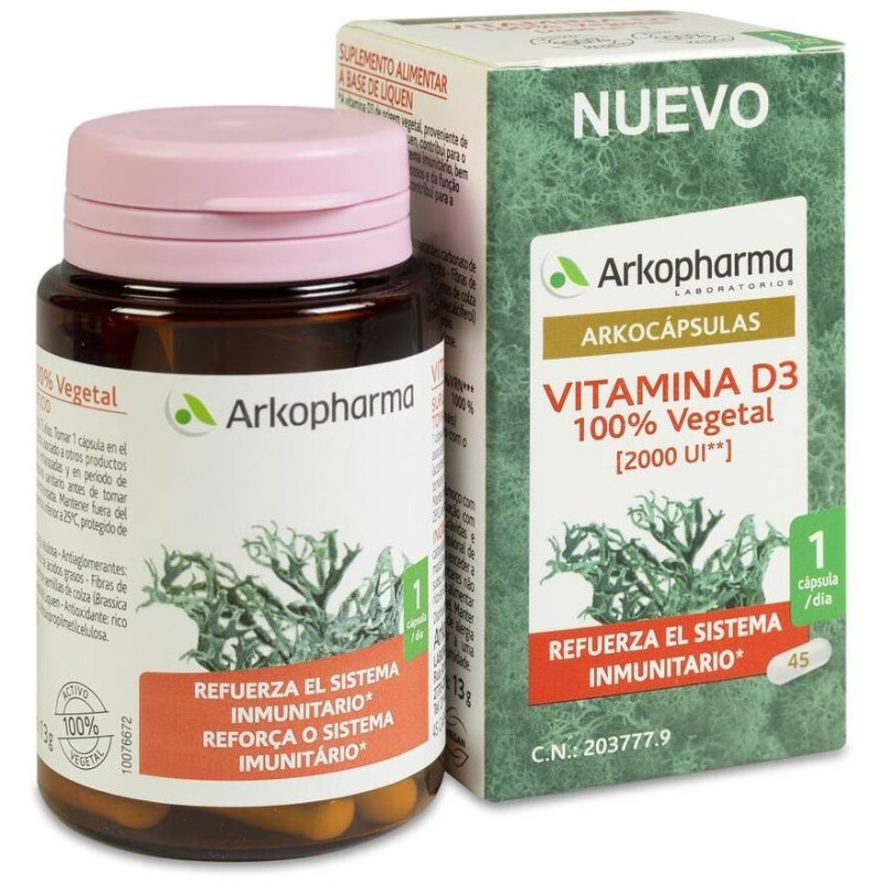Arkocápsulas Vitamina D3 100 % Vegetal, 45 Cápsulas - Arkopharma