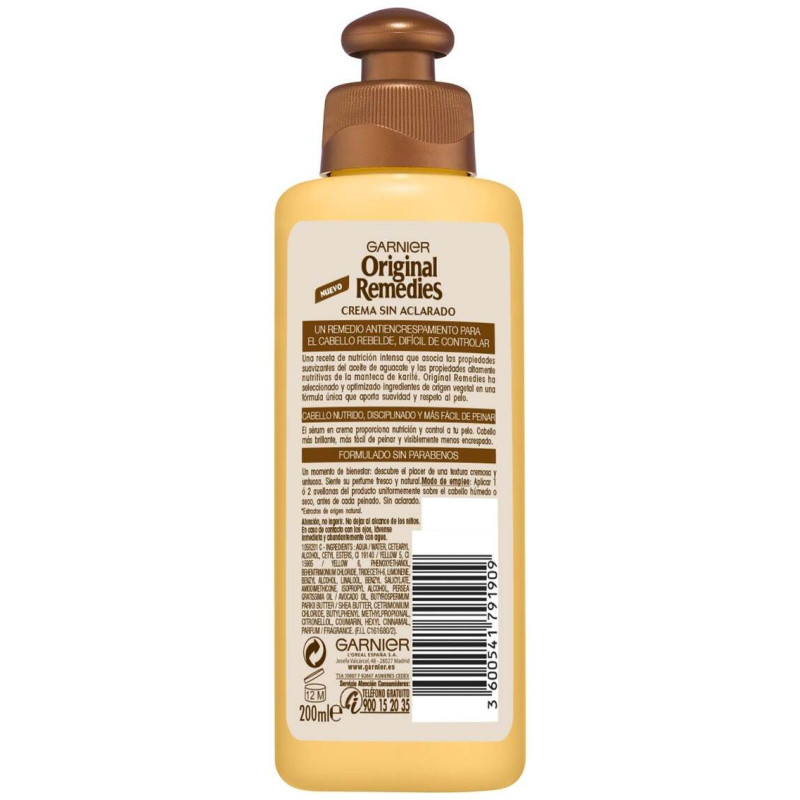 Original Remedies Crema sin Aclarado Aguacate y Karite 200 ml - Garnier
