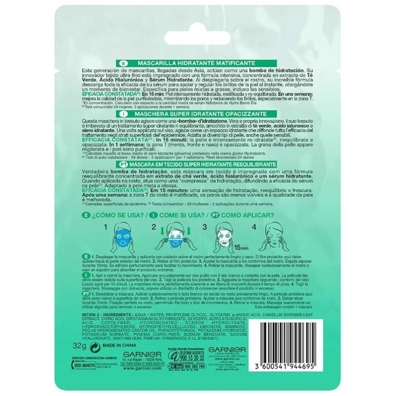 Skinactive Hydrabomb Mask Facial Hidratante Matificant 28 Gr - Garnier