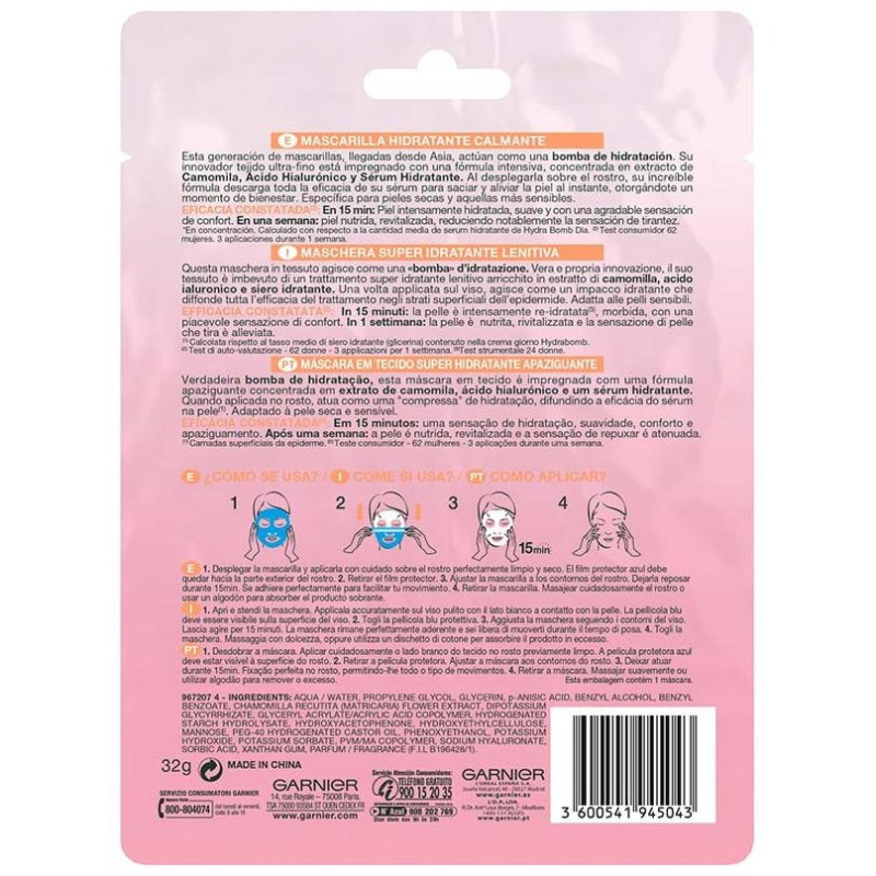 Skinactive Hydrabomb Mask Facial Hidratante Calmante 1ud - Garnier
