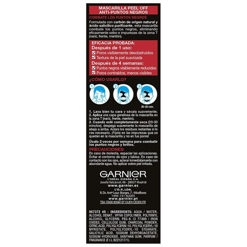 Garnier Pure Active Carbon Mascarilla Peel-Off Puntos Negros 50Ml