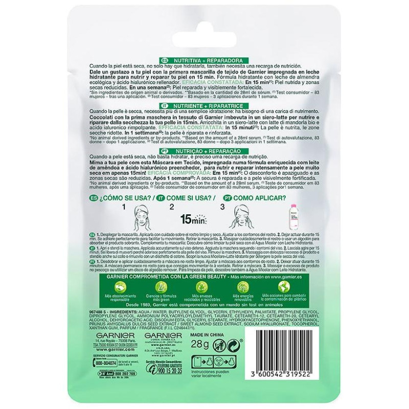 Garnier Skin Active Nutri Bomb Mask Facial Nutritiva Reparadora 1Ud