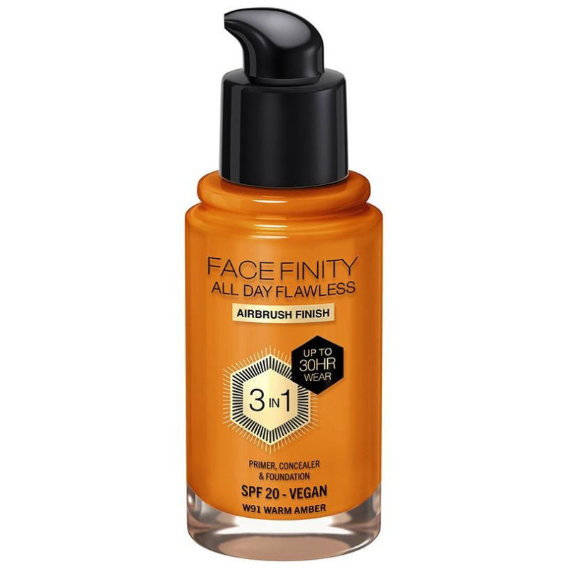 Facefinity All Day Flawless 3 In 1 Foundation W91 - Warm Amber 30 ml - Max Factor