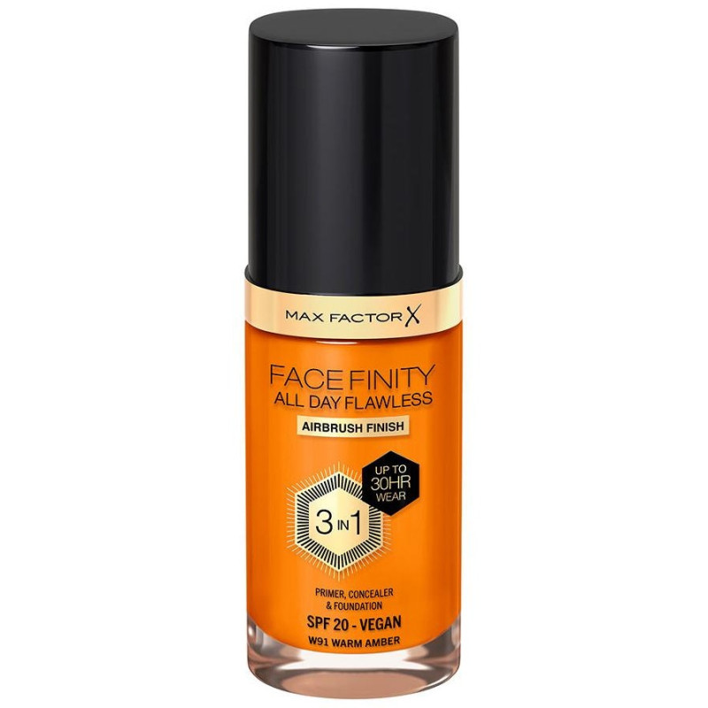 Facefinity All Day Flawless 3 In 1 Foundation W91 - Warm Amber 30 ml - Max Factor