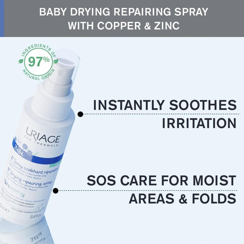 Uriage Bébé 1Er Cu Zn+ Spray Asséchant Réparateur Cheveux 100Ml