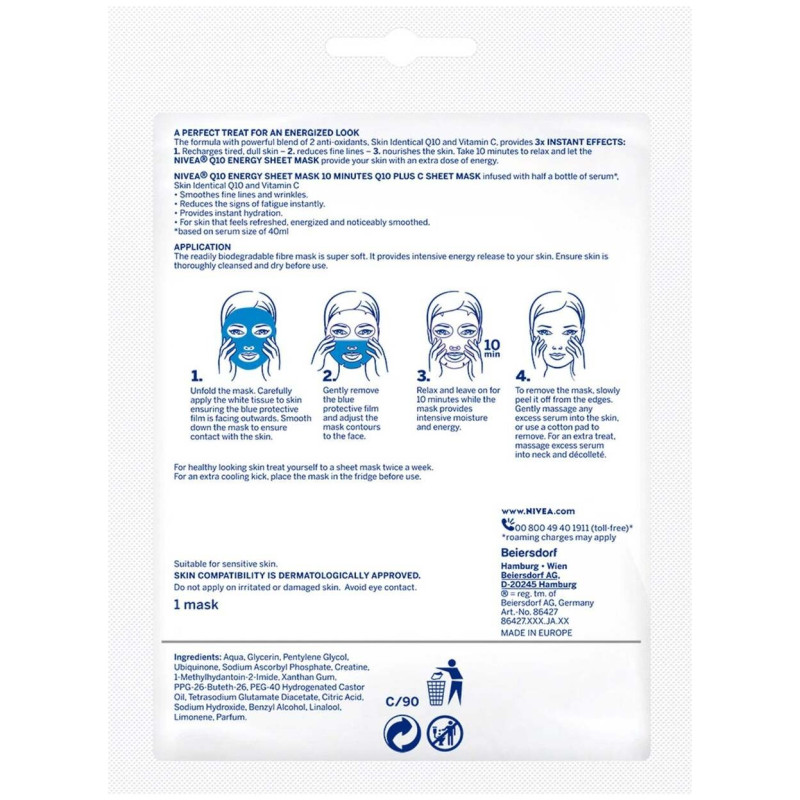 Q10+ Vitamina C Anti - Arrugas+energizante Mascarilla Facial 1 u - Nivea