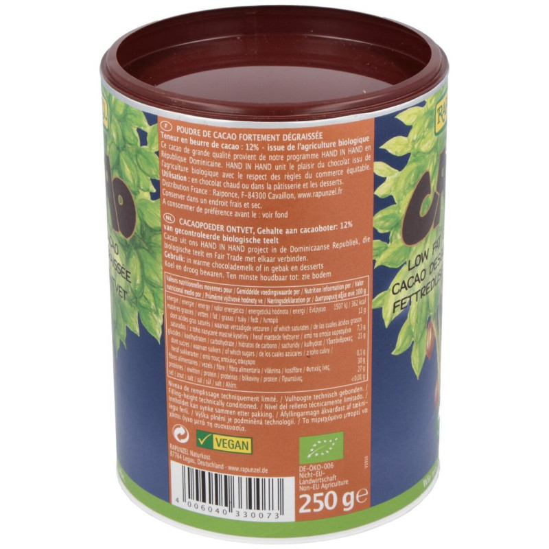 Cacao Desgrasado Polvo 250gr. Bio S/a Vegan - Rapunzel