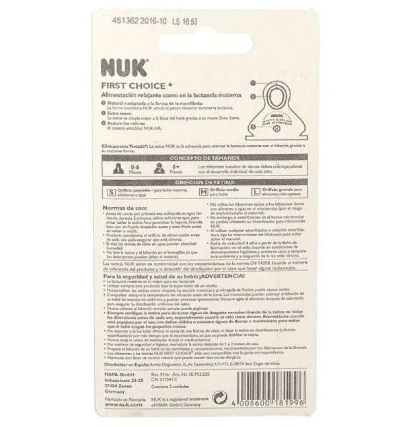 Tetina Fc Latex Alimento Anticolico - Nuk First Choice (t - 2 2 U) - Roche Diagnostics S.l