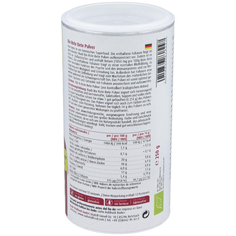 Remolacha Roja Polvo 250gr. Bio - Raab Vitalfood