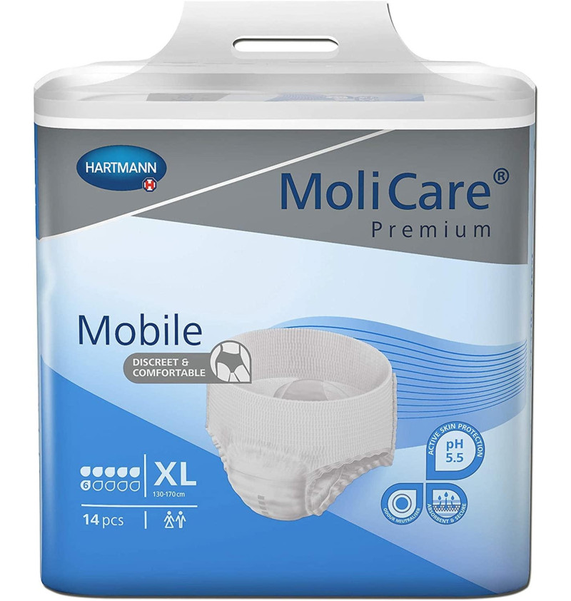 Absorb Inc Orina Ligera con Slip - Molicare Premium Mobile (14 Unidades Talla Xl 6 Gotas Color Azul) - Laboratorios Hartmann