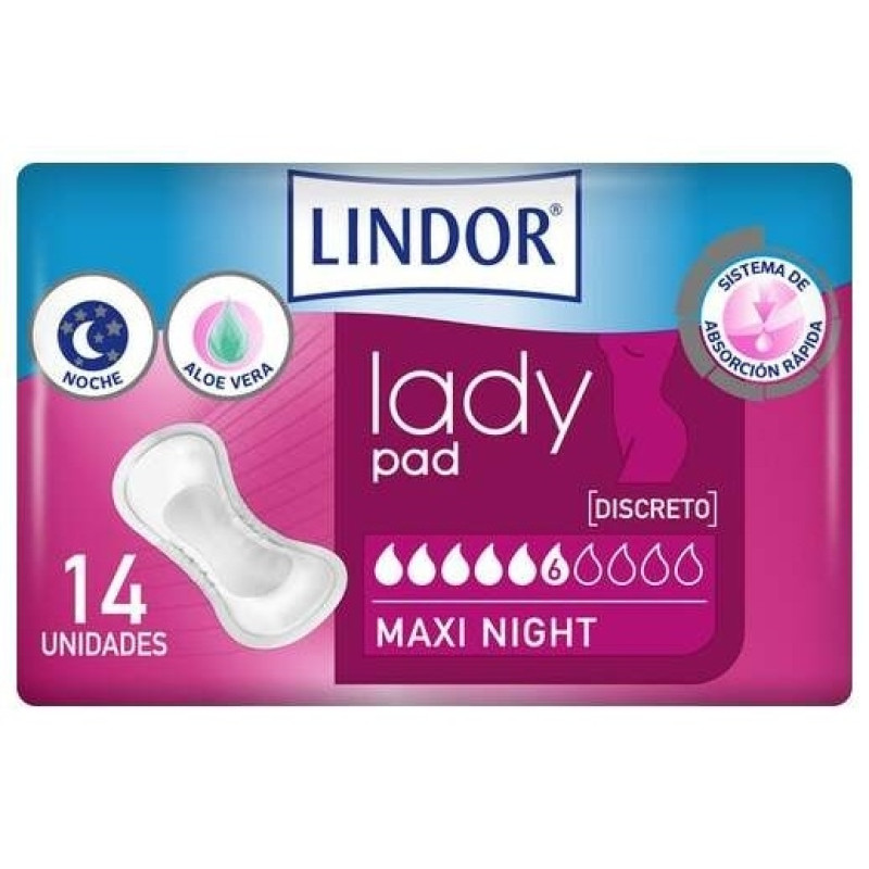 Lindor Lady Pad Maxi Night 6 Gotas 14 Un - Molicare