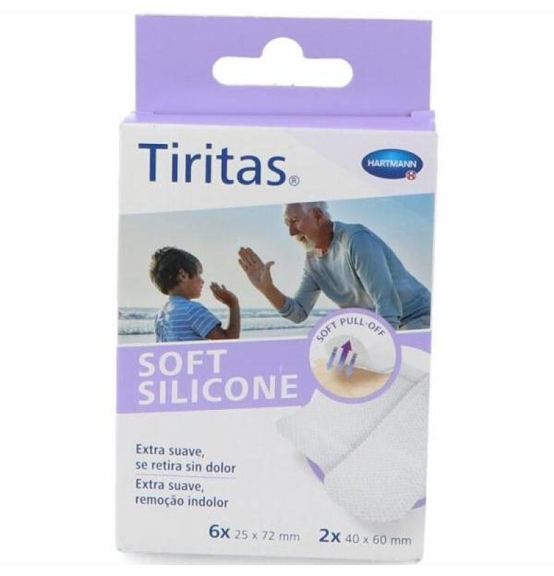 Tiritas Soft Silicone - Aposito Adhesivo (6 u X (25 X 72 Mm) + 2 u X (40 X 60 Mm)) - Laboratorios Hartmann