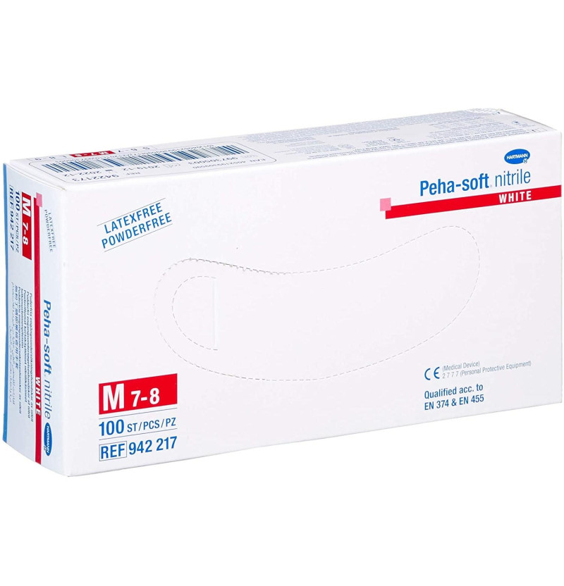 Guantes de Nitrilo Desechables - Peha - Soft Nitrile (100 Unidades Talla M White) - Laboratorios Hartmann