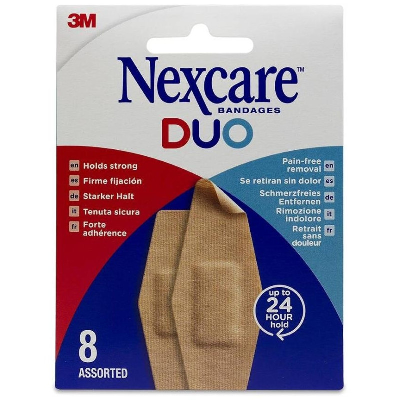 Nexcare Duo Silicona Surtido de 8 Vendajes Flexibles, 1 Unidad - Welnia