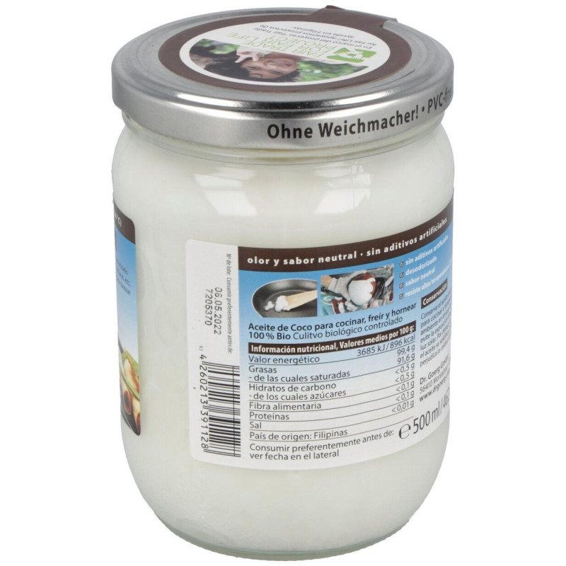 Aceite de Coco Premium para Cocinar 500ml. Bio 2 - Dr. Goerg
