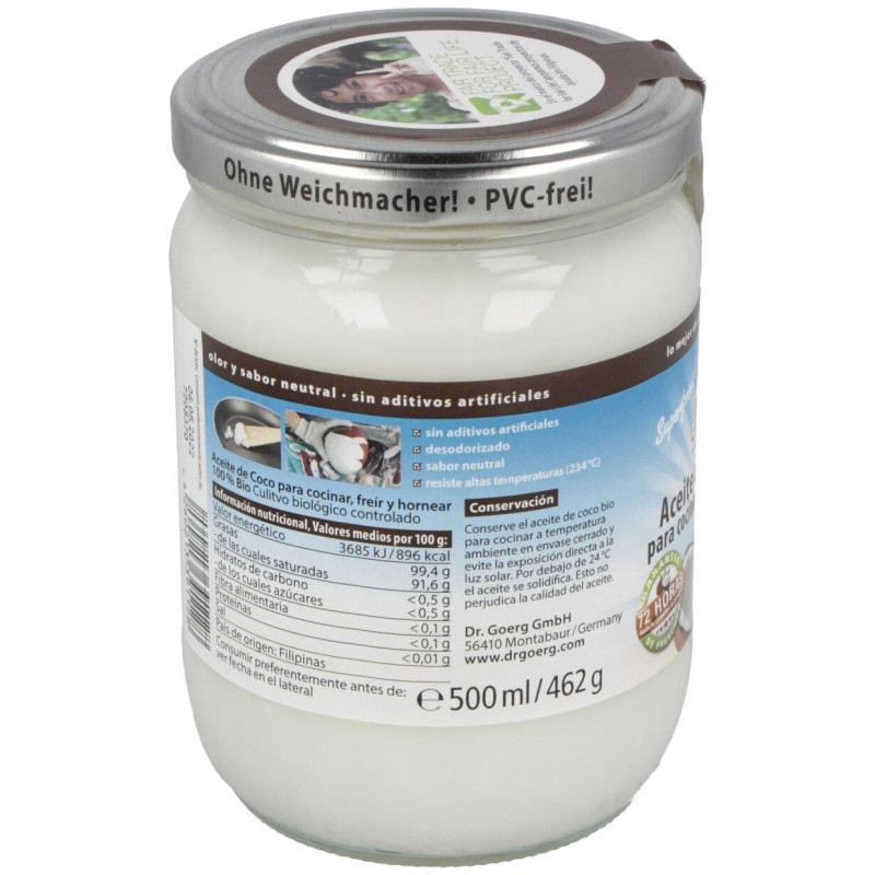 Aceite de Coco Premium para Cocinar 500ml. Bio 2 - Dr. Goerg