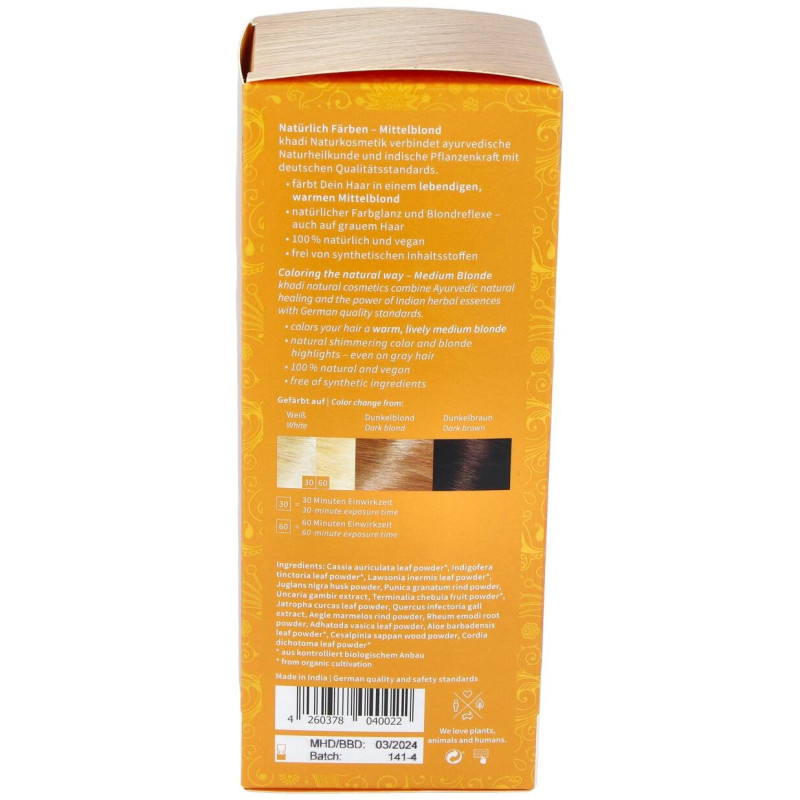 Tinte Herbal Color Rubio Medio 100gr - Khadi