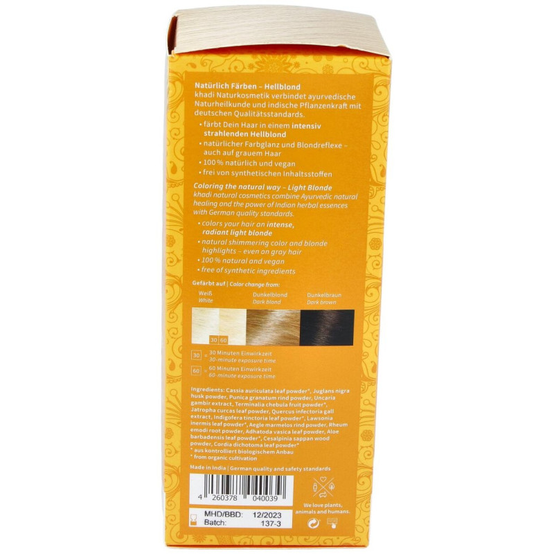 Tinte Rubio Claro 100% Vegetal 100g - Khadi