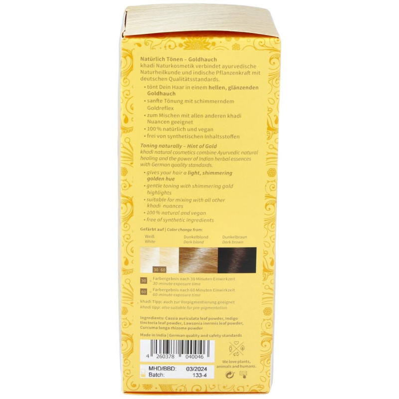 Tinte Herbal Color Rubio Toque Dorado 100gr - Khadi