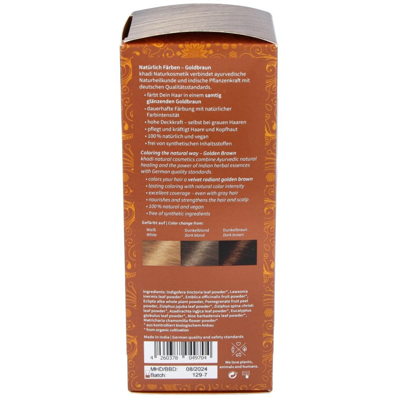 Tinte Castaño Dorado 100% Vegetal 100g - Khadi