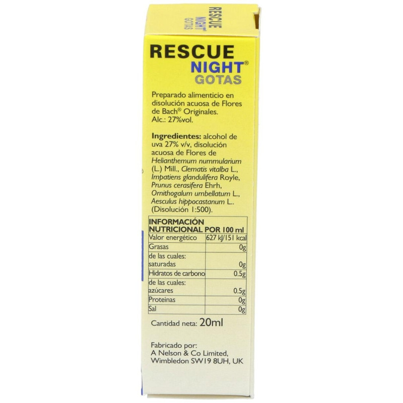 Bach Original Flower Remedy Gotas Naturales Para Relajarse Y Dormir Rescue Night 20Ml