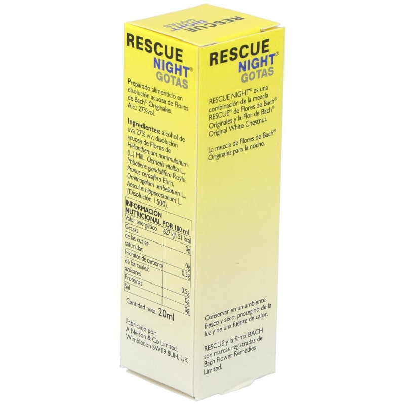 Bach Original Flower Remedy Gotas Naturales Para Relajarse Y Dormir Rescue Night 20Ml
