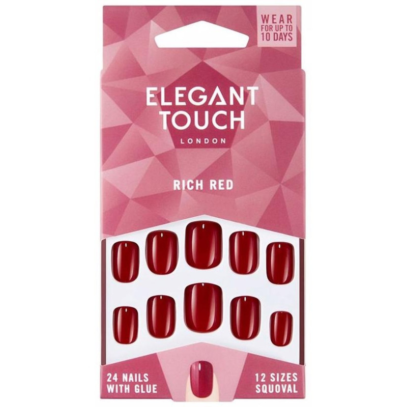 Polished Colour Nails Glue Squoval Rich Red 24uds - Elegant Touch