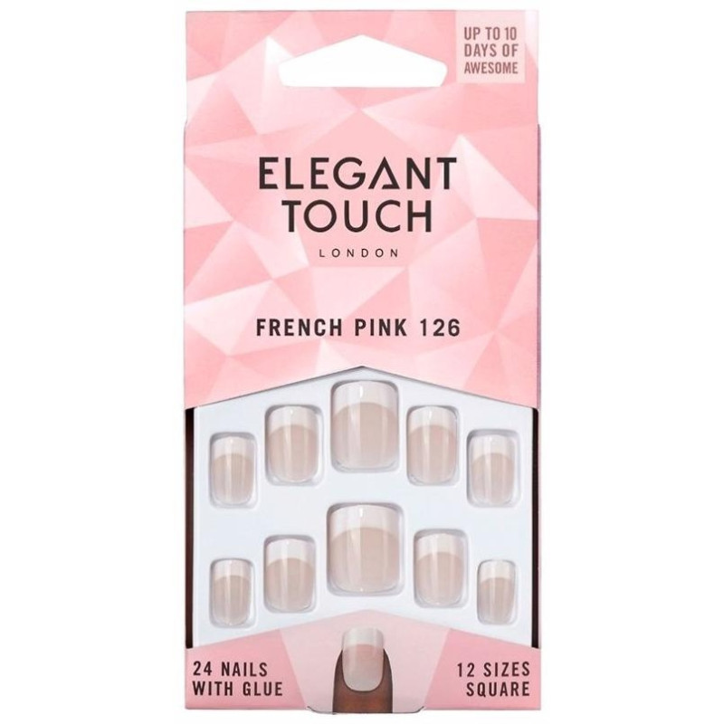 French Pink Nails With Glue Square 126 S 24uds - Elegant Touch