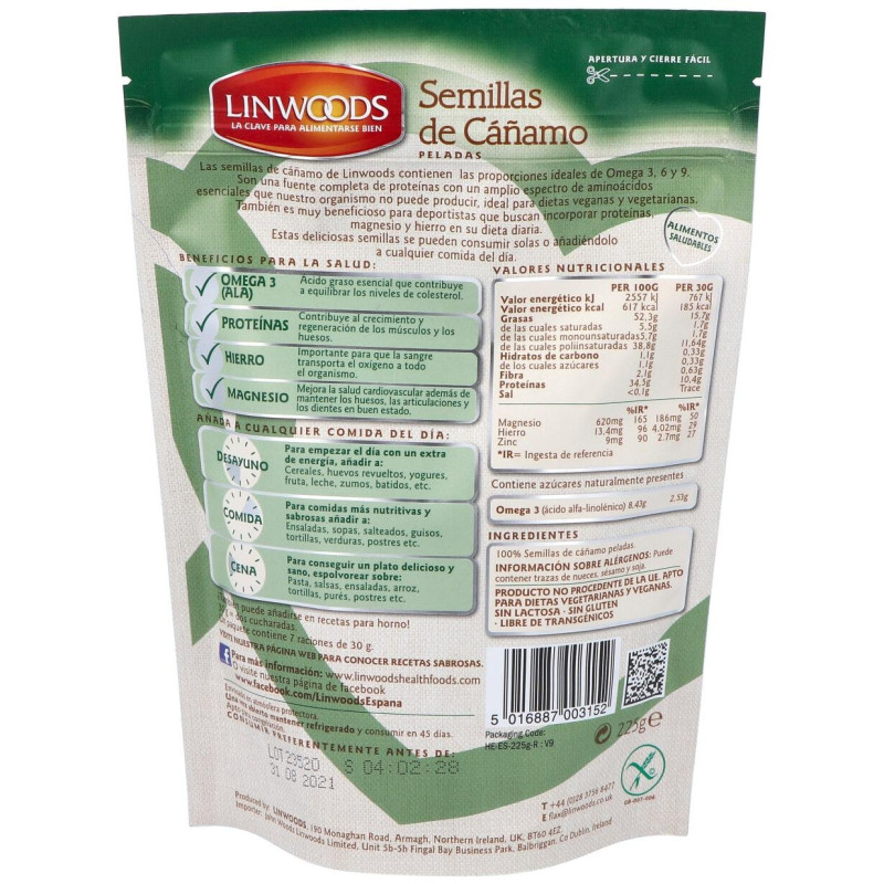 Semillas de Cañamo Peladas 225gr - Linwoods