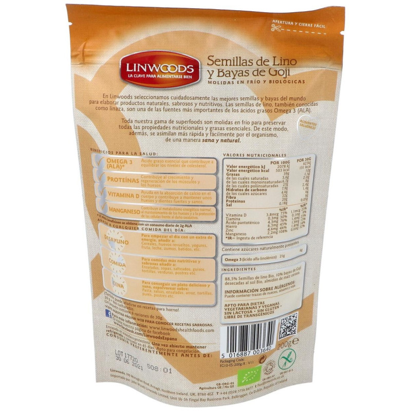 Semillas de Lino y Goji Molidas en Frio 200gr - Linwoods
