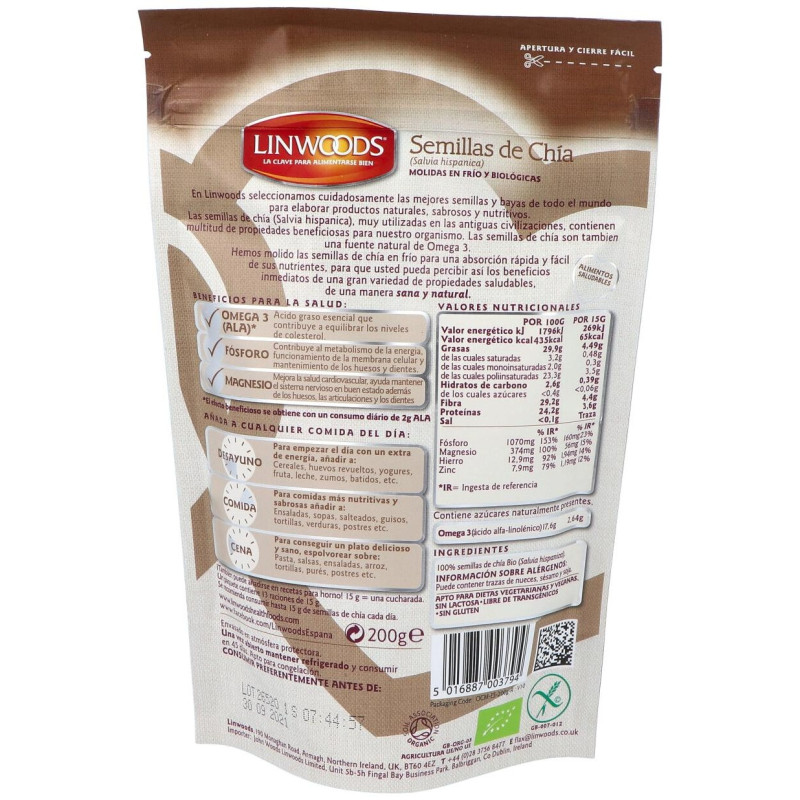 Semillas de Chia Molidas 200gr. Bio - Linwoods