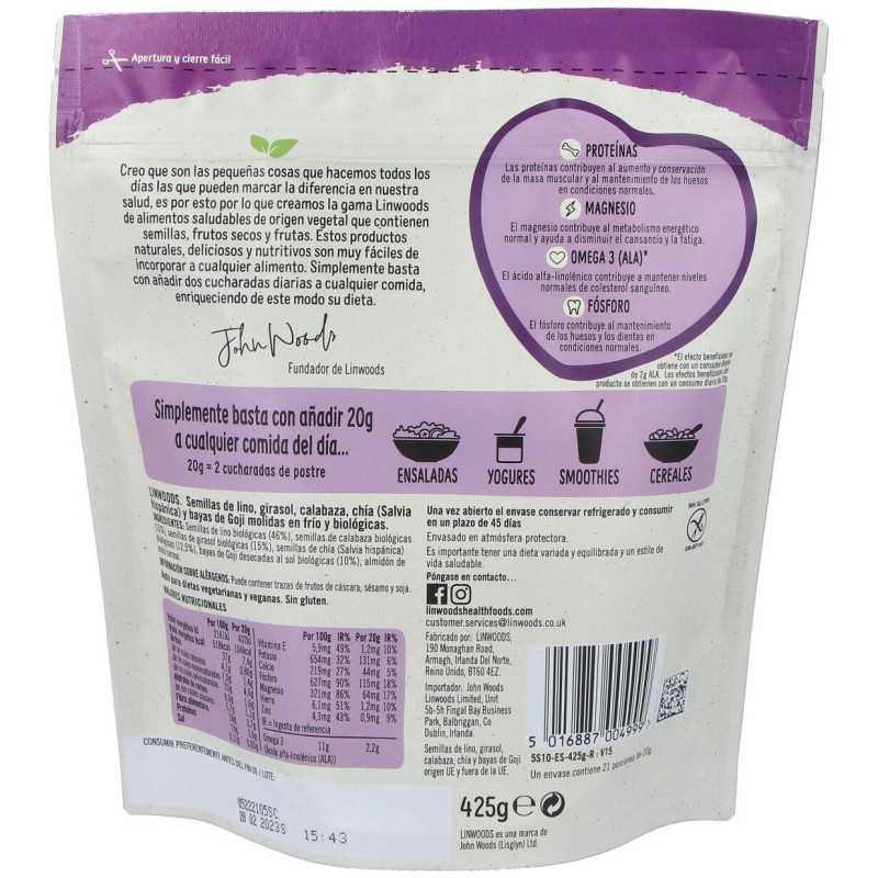 Semillas Lino Calabaza Girasol Chia Goji 425gr - Linwoods