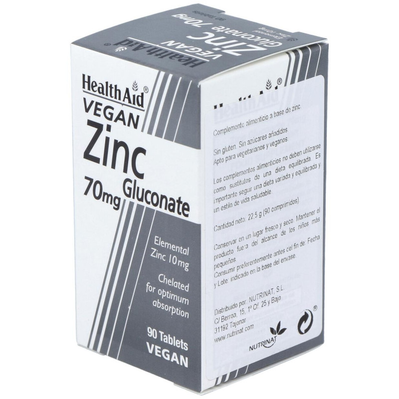Healthaid Gluconato de Zinc 70 mg 90 Comprimidos - Health Aid